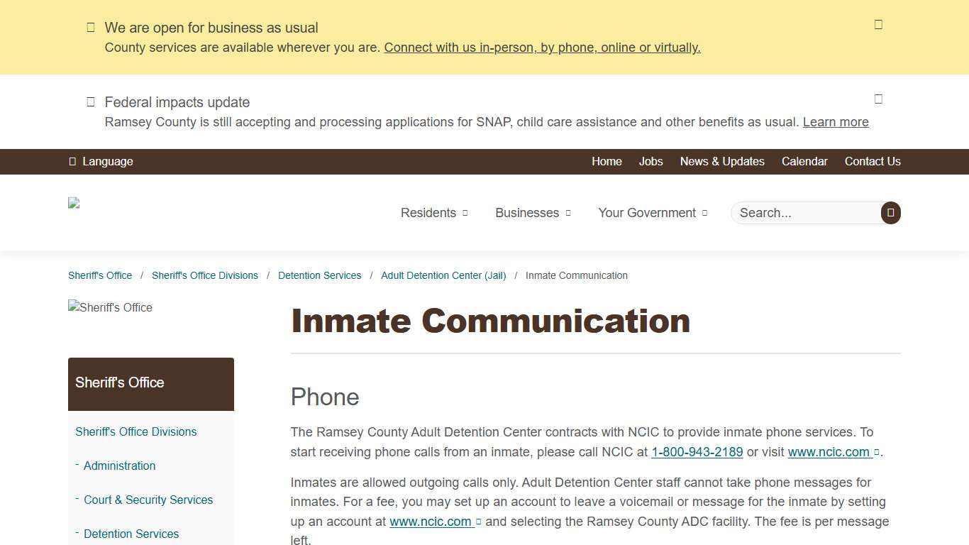 Inmate Communication | Ramsey County, Minnesota