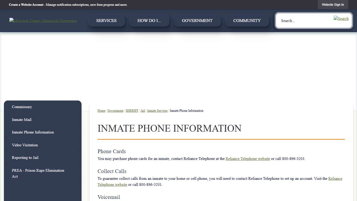Inmate Phone Information | Morrison County, MN