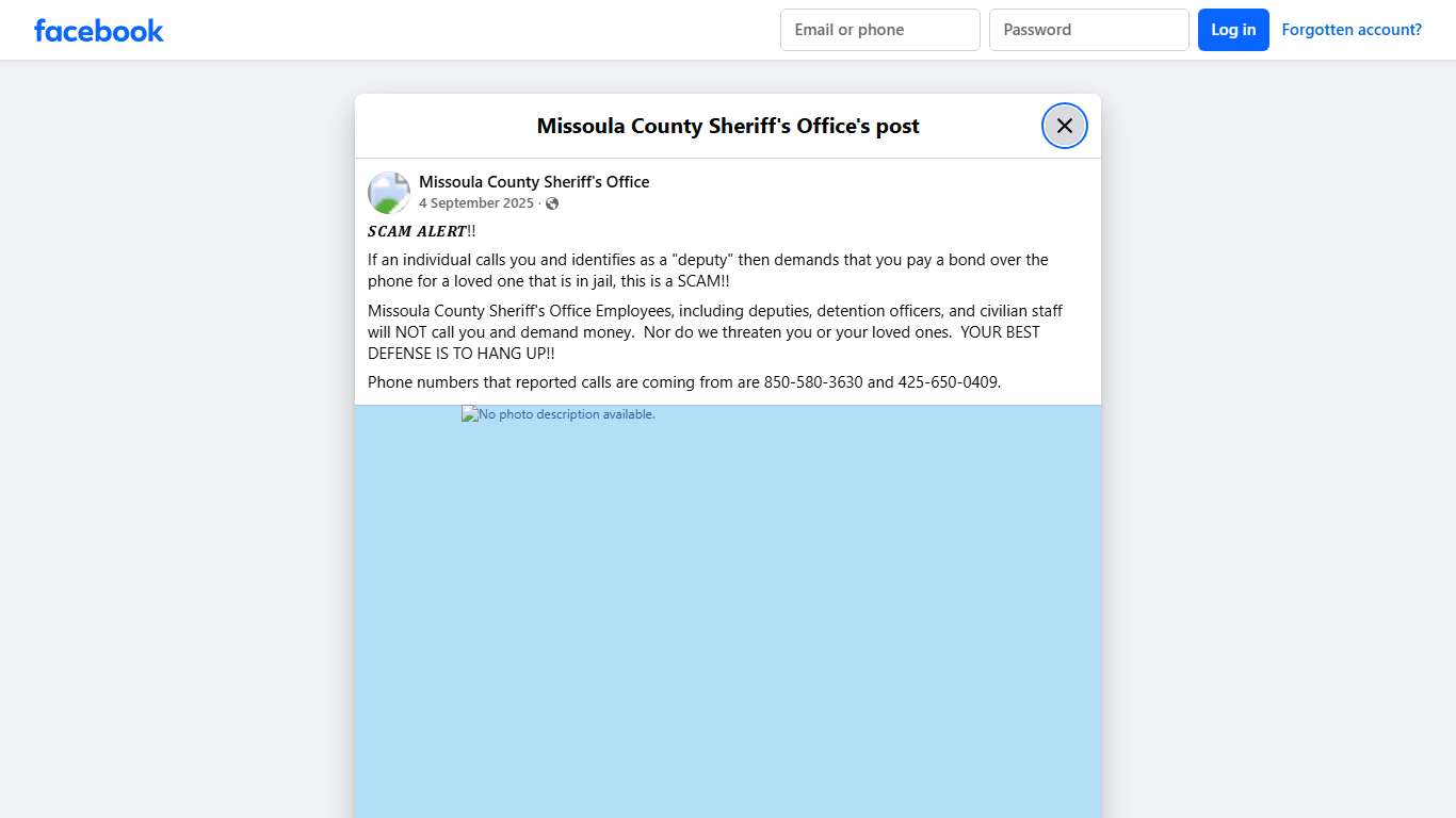 𝑺𝑪𝑨𝑴 𝑨𝑳𝑬𝑹𝑻!! If an... - Missoula County Sheriff's Office | Facebook